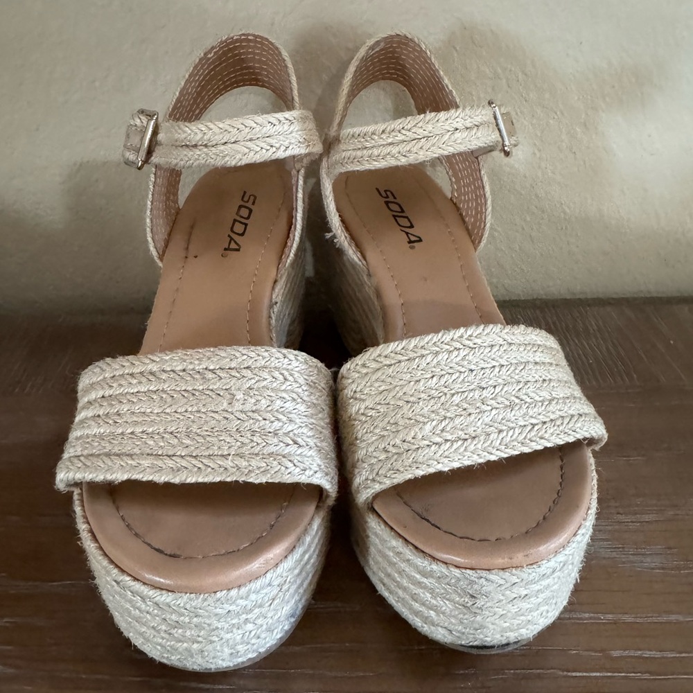 Soda Cream Espadrille Platform Shoes with Ankle Strap
